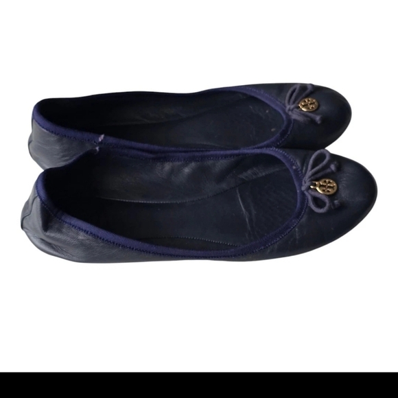 Tory Burch Ballet Flats Size 8M Blue Chelsea Bow Medallion Logo - Picture 3 of 12